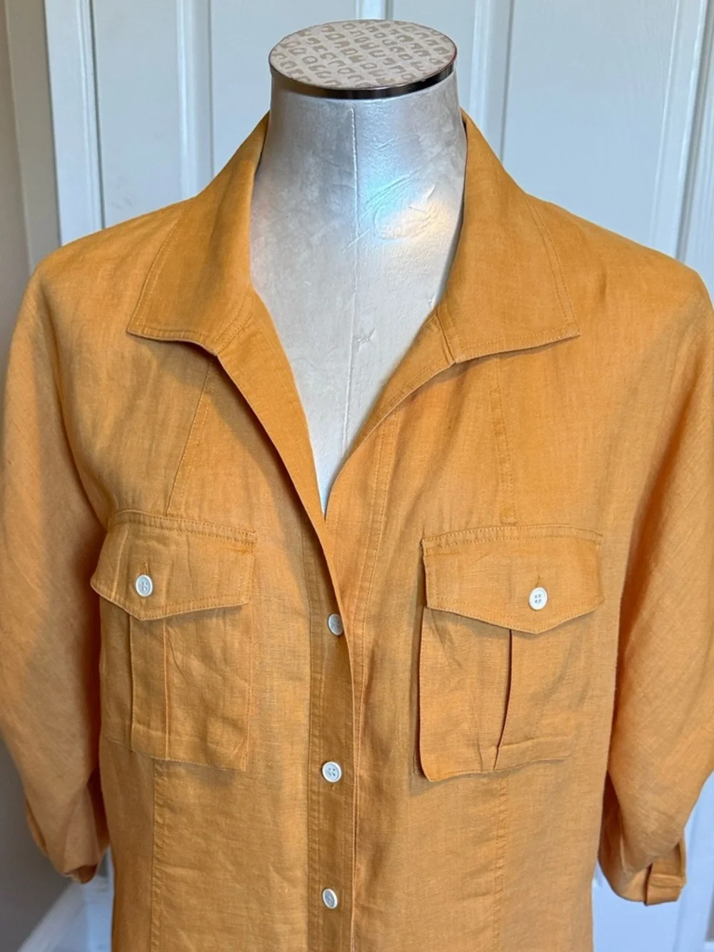 Lafayette 148 New York 100%Linen Button Front Shirt Orange Size 12 Relaxed Fit - Picture 17 of 17